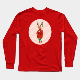 Christmas Deer Drinking cacao Long Sleeve T-Shirt